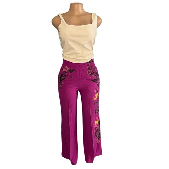 Etro Floral Wide Leg Silk Pants Purple - Picture 2 of 10